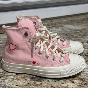 Converse Pink High-Top Sneakers with Heart Accents